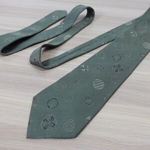 ISSEY MIYAKE IM Neck Tie Men Green Sage Circle Medallion Art Silk Luxury Classic